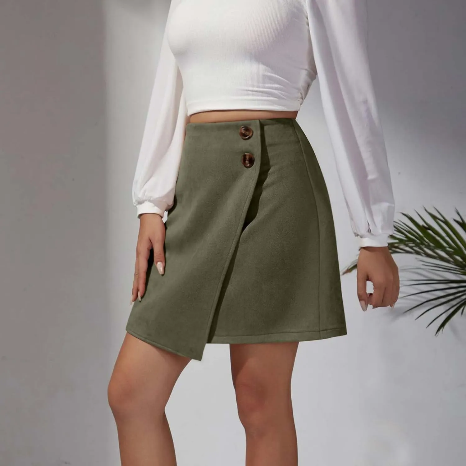 Women's Mini Short Wrap High Waisted A-Line Skirt Fashion Casual Comfortable Solid Color Irregular Button Down Skirts