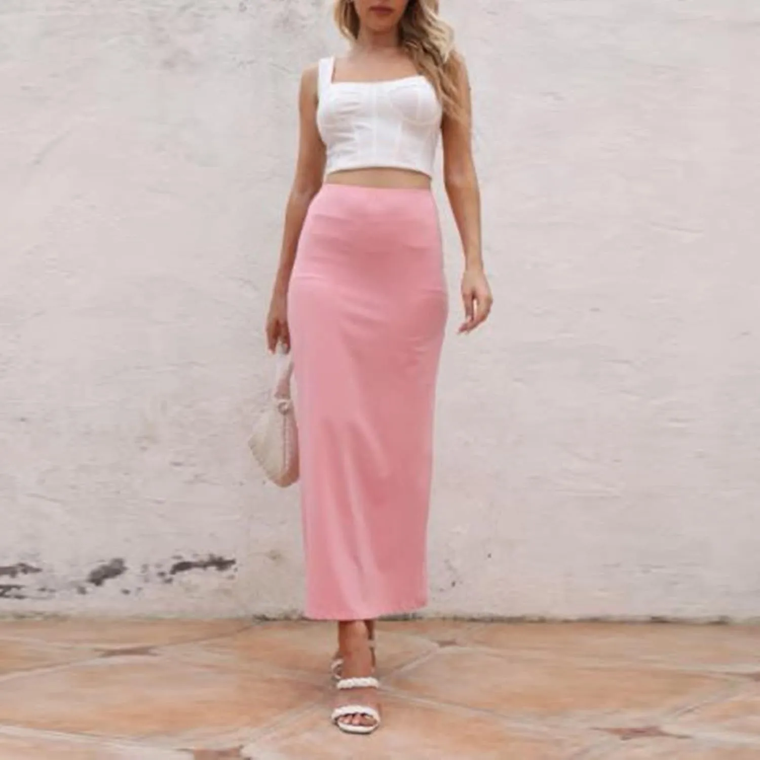 Women's Office Work Pencil Skirt High Waist Below Knee Bodycon for Business Casual Slim Party Club Maxi Long Skirt