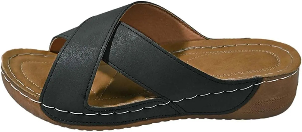 Womens Orthopedic Wedge Sandals 2025 Comfortable Flat Open Toe Platform Sandals Casual Boho Slip on Beach Shoes