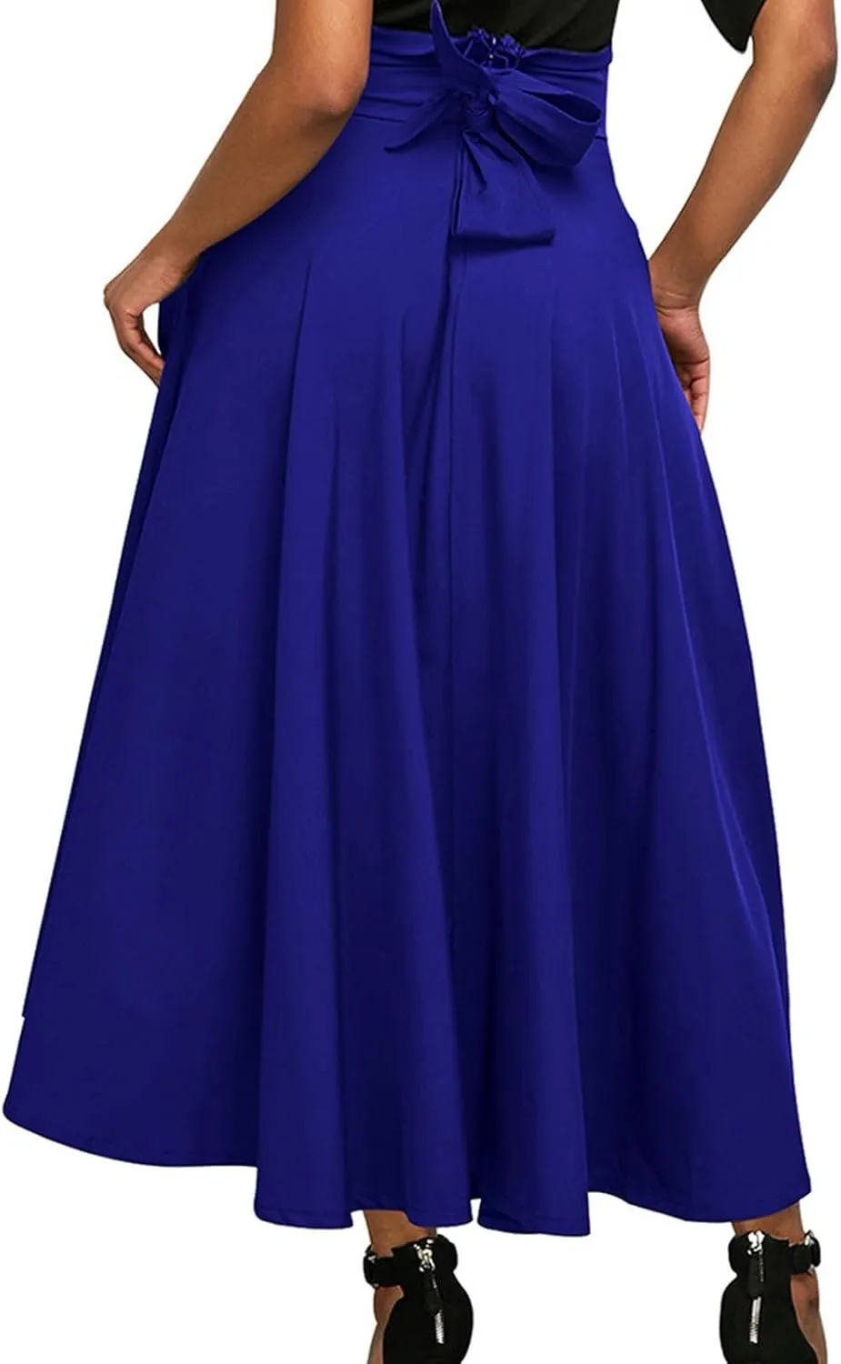 Women's Pleated Long Skirts Classic High Waisted A-Line Swing Skirt Ankle Length Casual Flowy Maxi Skirts with Pockets
