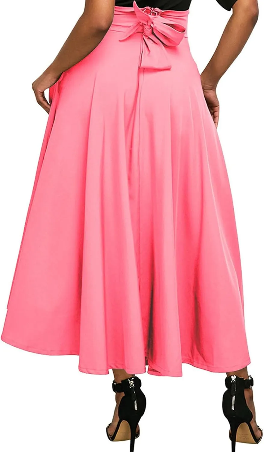 Women's Pleated Long Skirts Classic High Waisted A-Line Swing Skirt Ankle Length Casual Flowy Maxi Skirts with Pockets