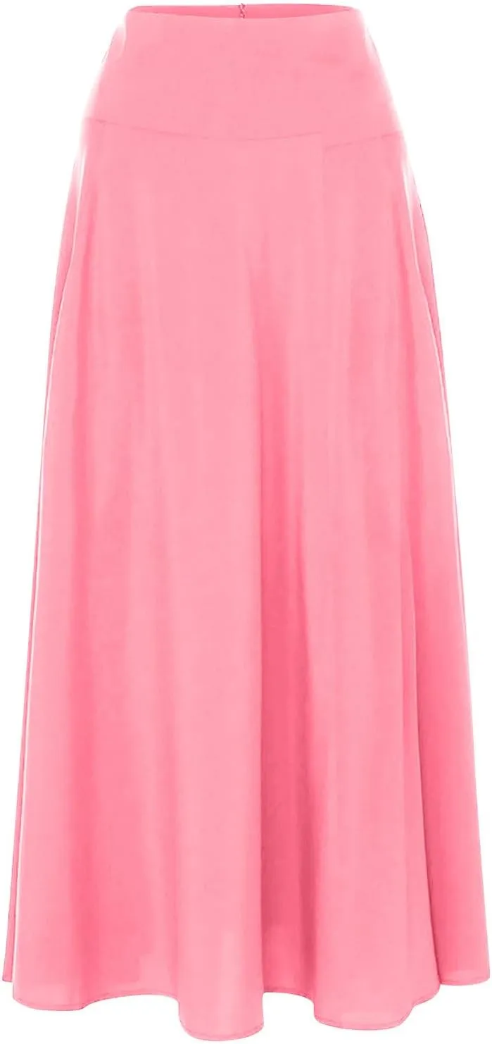 Women's Pleated Long Skirts Classic High Waisted A-Line Swing Skirt Ankle Length Casual Flowy Maxi Skirts with Pockets