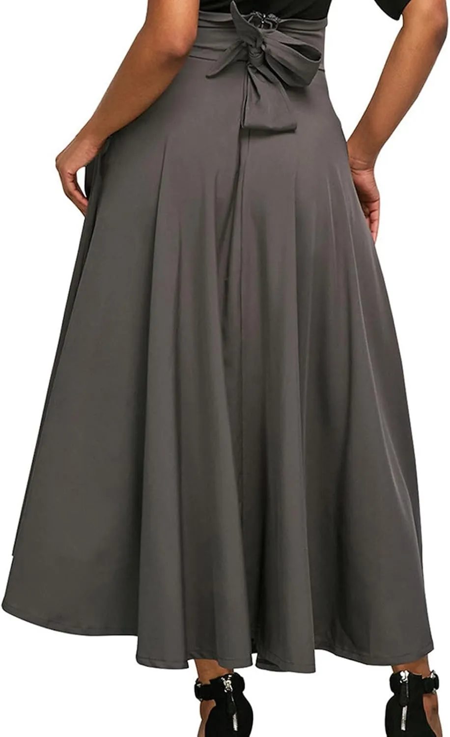 Women's Pleated Long Skirts Classic High Waisted A-Line Swing Skirt Ankle Length Casual Flowy Maxi Skirts with Pockets