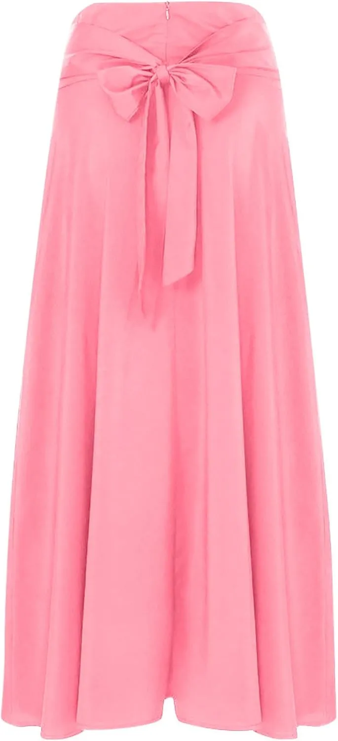Women's Pleated Long Skirts Classic High Waisted A-Line Swing Skirt Ankle Length Casual Flowy Maxi Skirts with Pockets