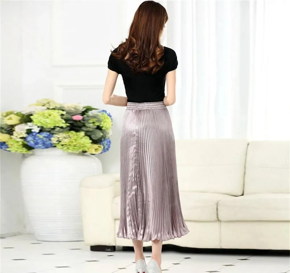 Women's Pleated Skirt Female Spring Japan Style Casual High Waist Midi Long Skirts