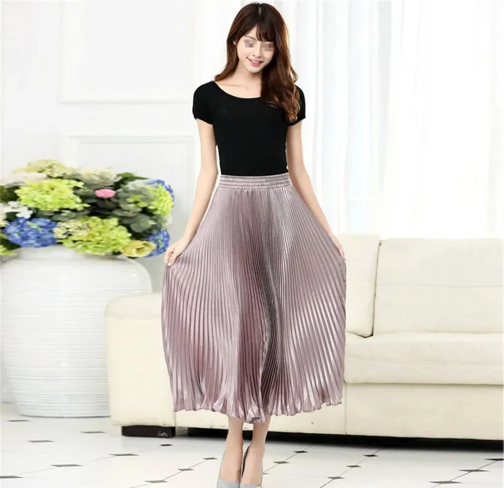 Women's Pleated Skirt Female Spring Japan Style Casual High Waist Midi Long Skirts