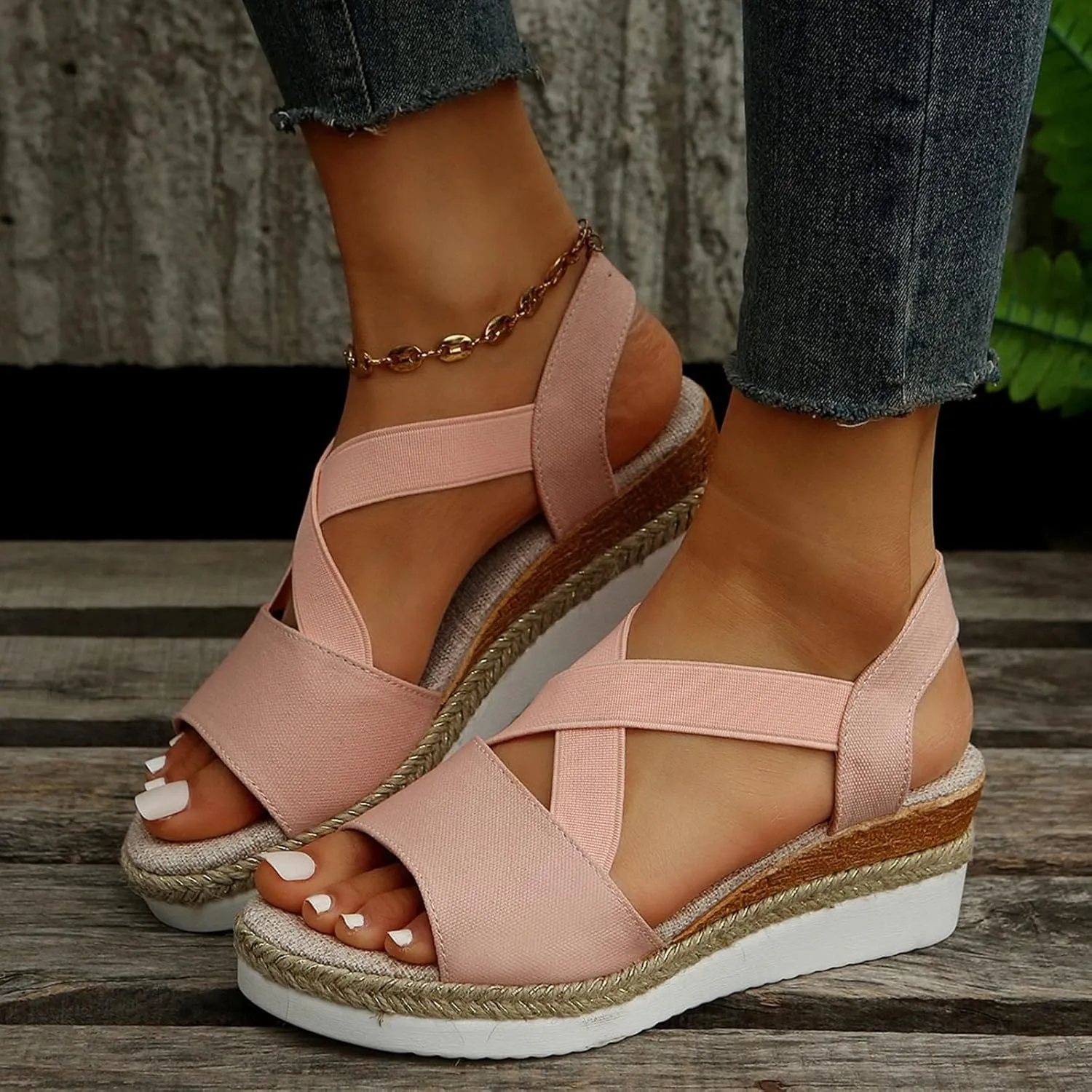 Women's Sandals 2024, Dressy Platform Wedges Espadrilles Open Toe Sandals Ankle Strap Slip On Orthopedic Sandals