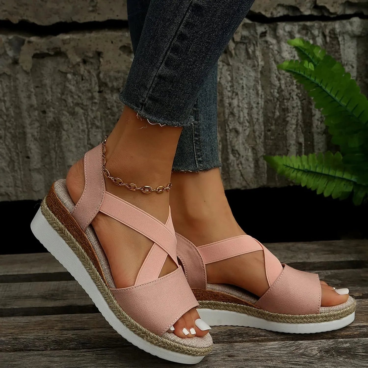 Women's Sandals 2024, Dressy Platform Wedges Espadrilles Open Toe Sandals Ankle Strap Slip On Orthopedic Sandals