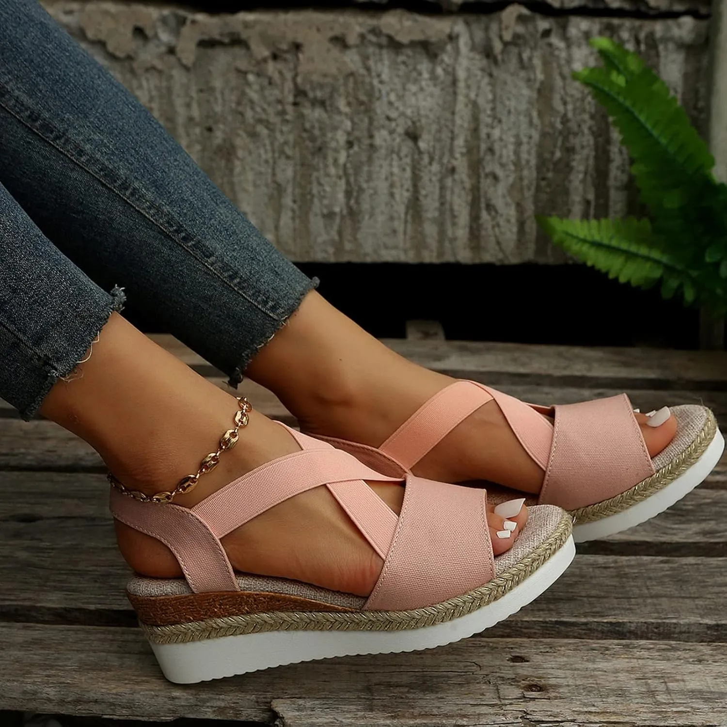 Women's Sandals 2024, Dressy Platform Wedges Espadrilles Open Toe Sandals Ankle Strap Slip On Orthopedic Sandals