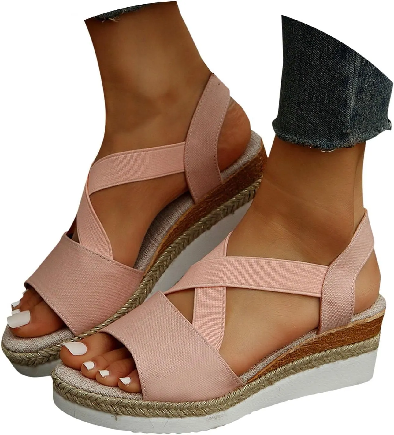 Women's Sandals 2024, Dressy Platform Wedges Espadrilles Open Toe Sandals Ankle Strap Slip On Orthopedic Sandals