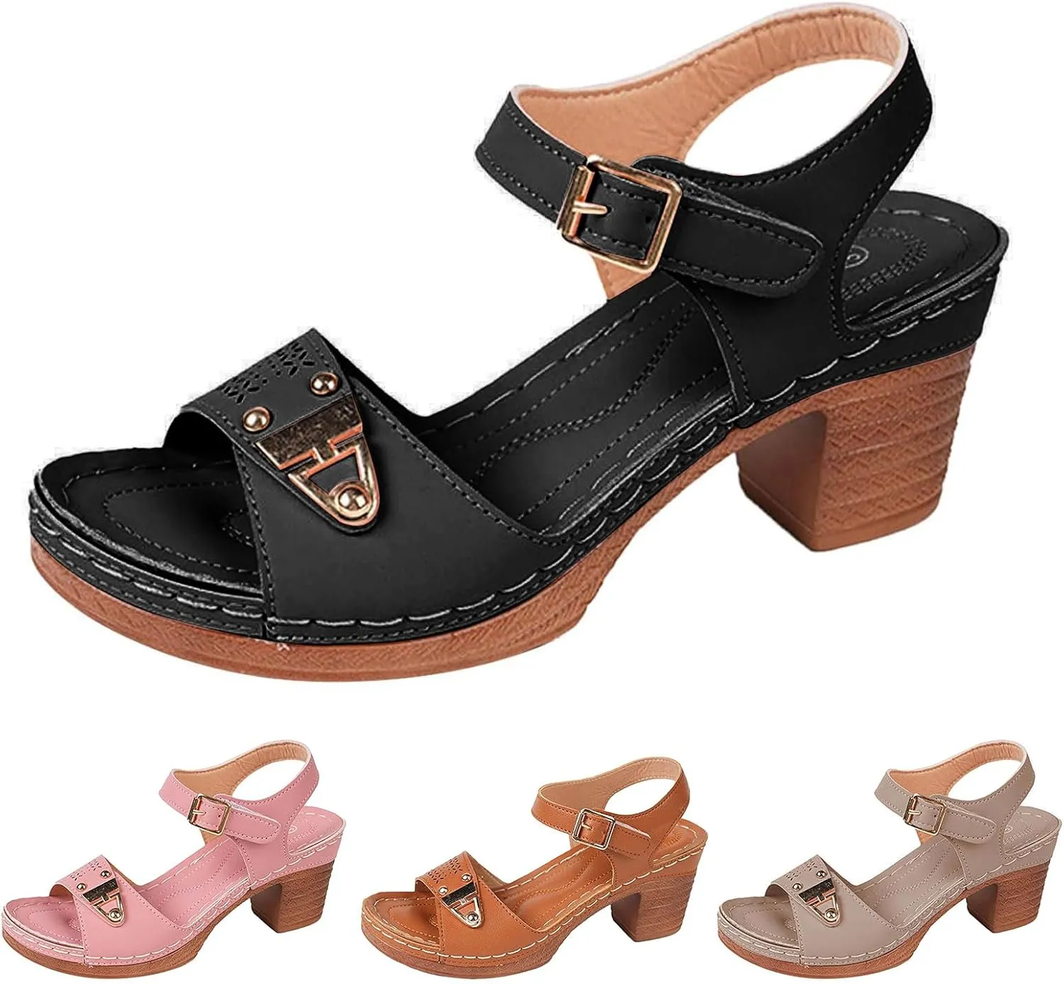Womens Sandals Block Chunky Platform High Heels Open Toe Sandal Casual Party Wedding Event Summer Shoes Casual Ankle Strap Dress Comfort Sandals