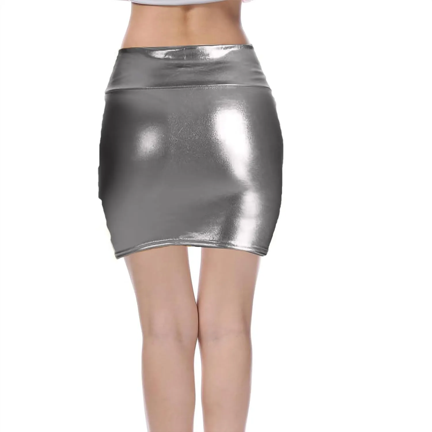 Women's Sexy Bodycon Pencil Skirt Shiny Metalic Party Skirts Tight Hip Mini Skirt Holographic Short Skirts Clubwear