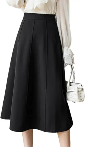 Women's Skirts High Waist Stitching Pleated Midi Skirts Elegant A-Line Skirt Comfortable Loose Women Skirt