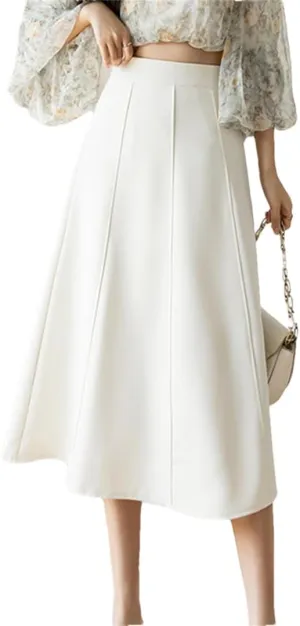 Women's Skirts High Waist Stitching Pleated Midi Skirts Elegant A-Line Skirt Comfortable Loose Women Skirt