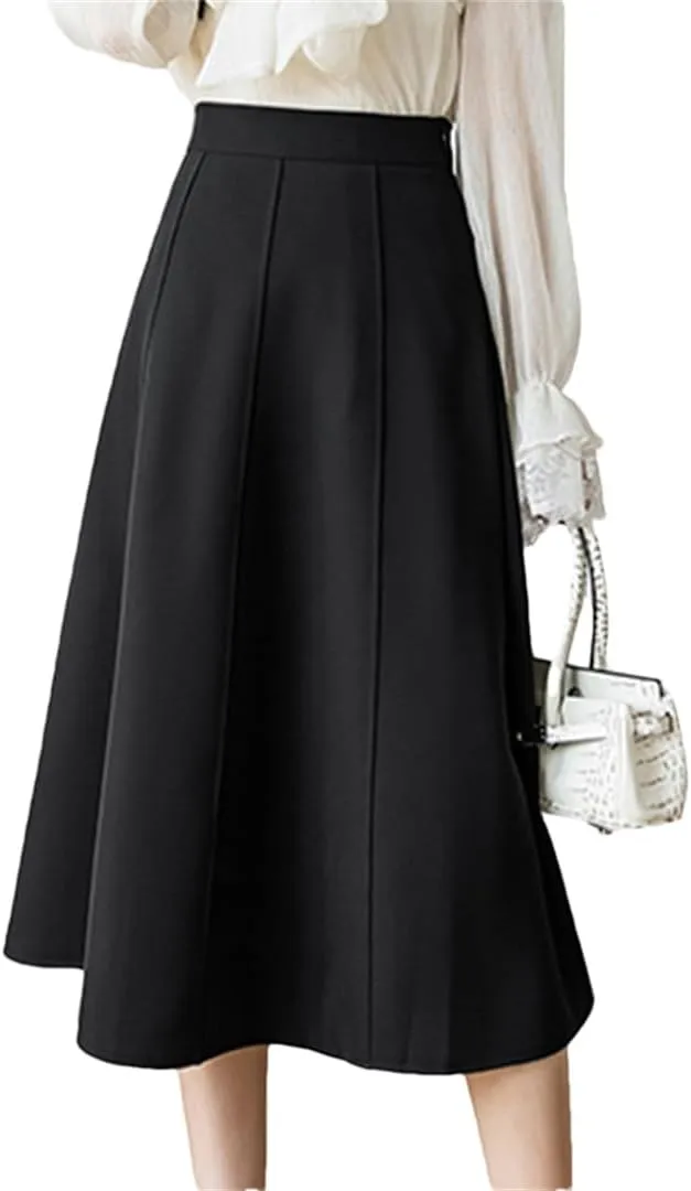 Women's Skirts High Waist Stitching Pleated Midi Skirts Elegant A-Line Skirt Comfortable Loose Women Skirt