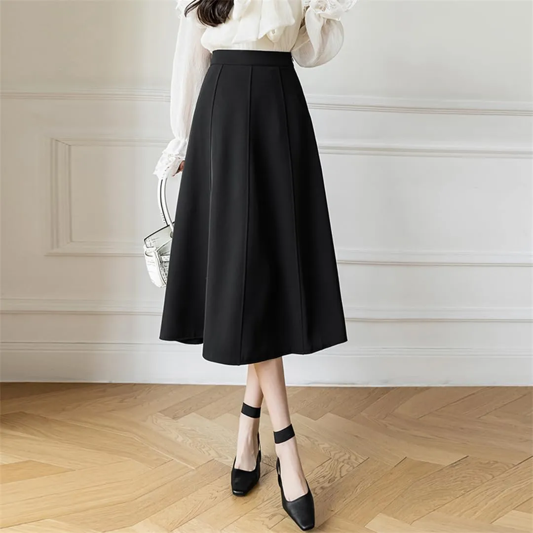 Women's Skirts High Waist Stitching Pleated Midi Skirts Elegant A-Line Skirt Comfortable Loose Women Skirt