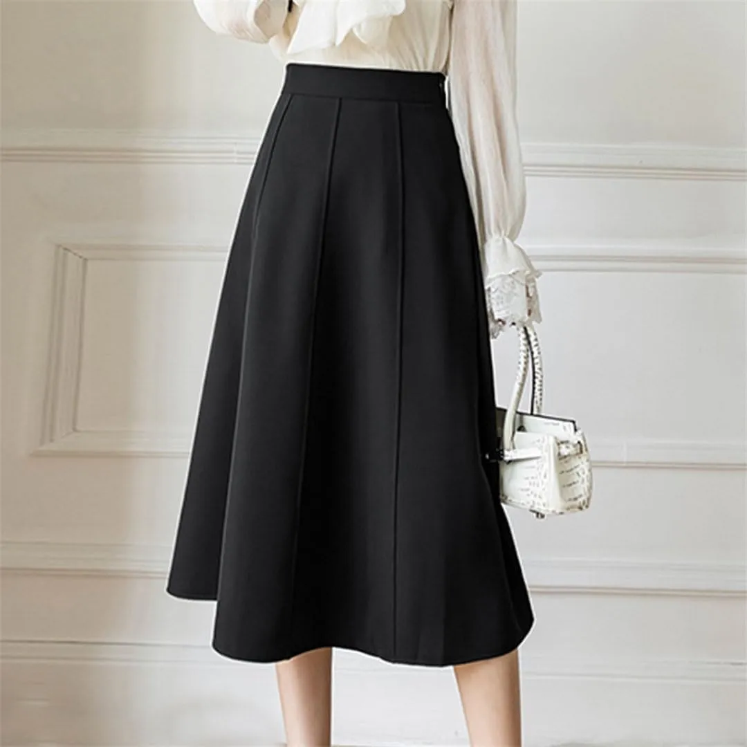 Women's Skirts High Waist Stitching Pleated Midi Skirts Elegant A-Line Skirt Comfortable Loose Women Skirt