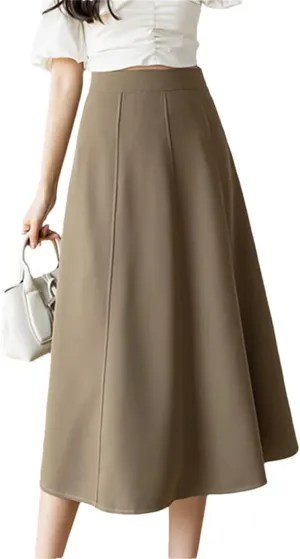 Women's Skirts High Waist Stitching Pleated Midi Skirts Elegant A-Line Skirt Comfortable Loose Women Skirt