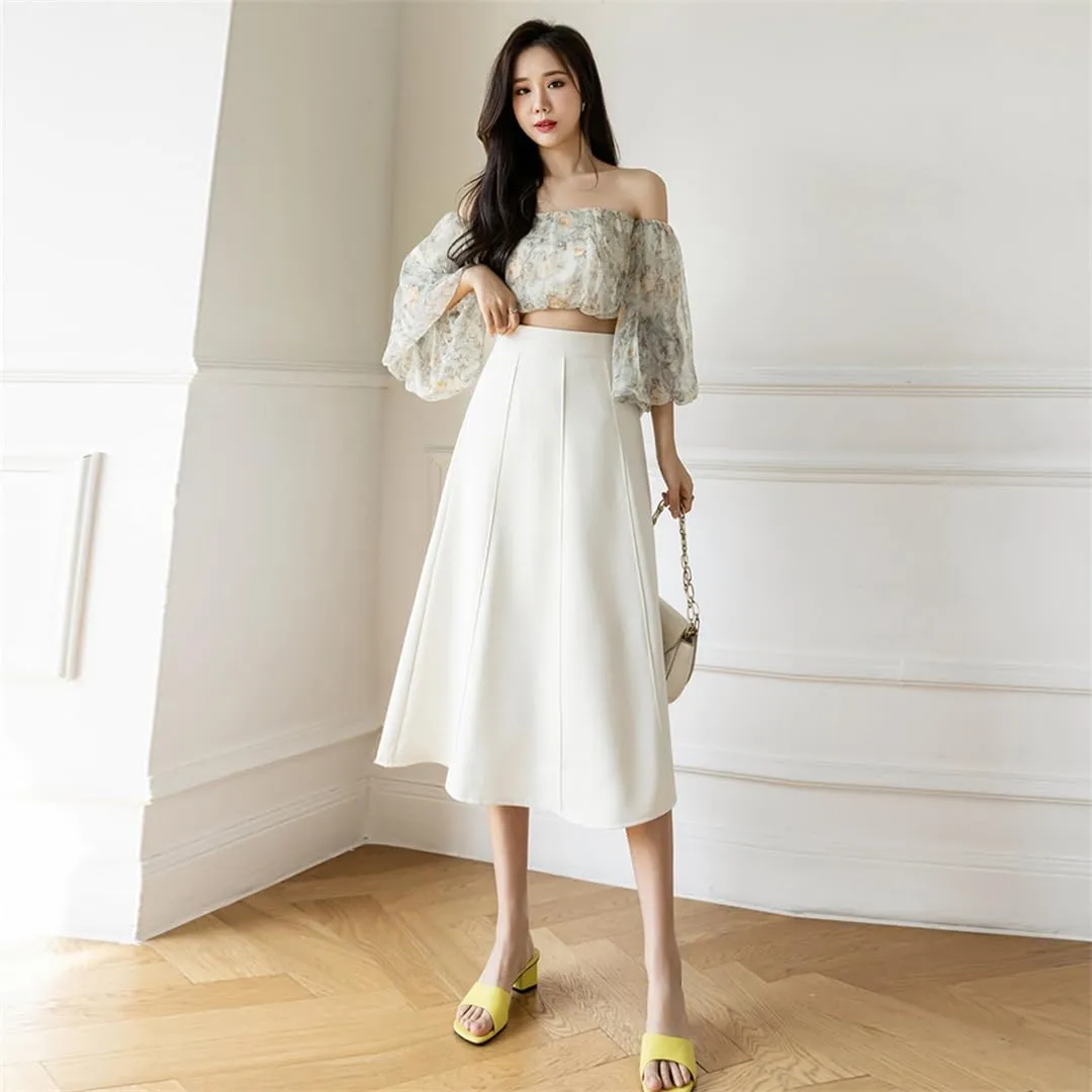 Women's Skirts High Waist Stitching Pleated Midi Skirts Elegant A-Line Skirt Comfortable Loose Women Skirt