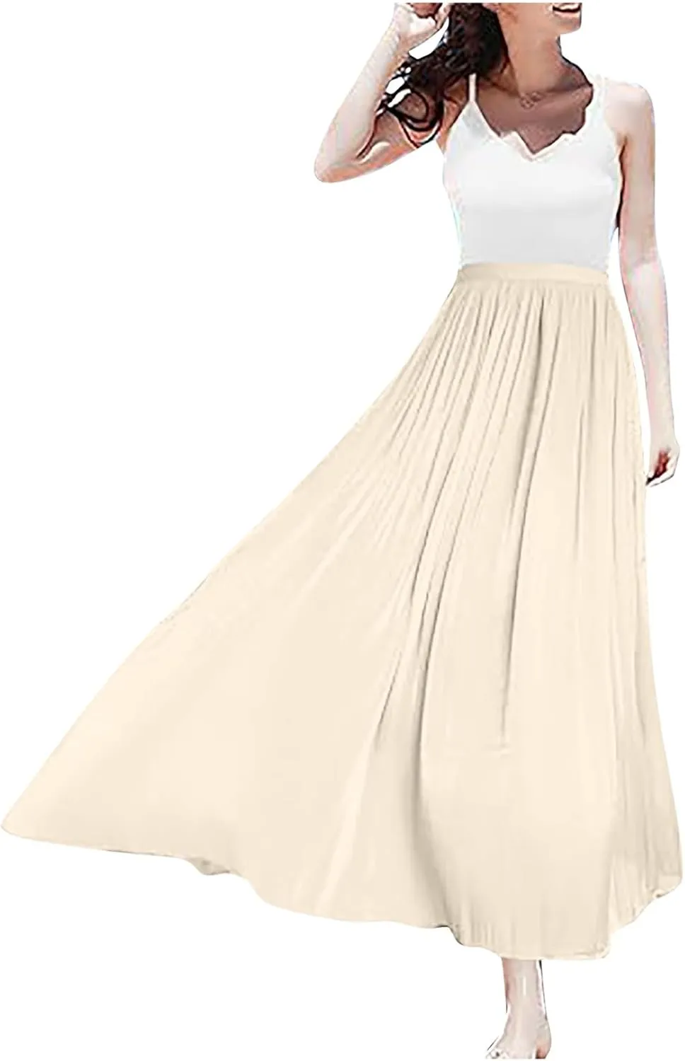 Women's Skirts Women's Metallic Shiny Maxi Skirts Lightweight Silky Flowy Skirt for Summer Beach Holiday