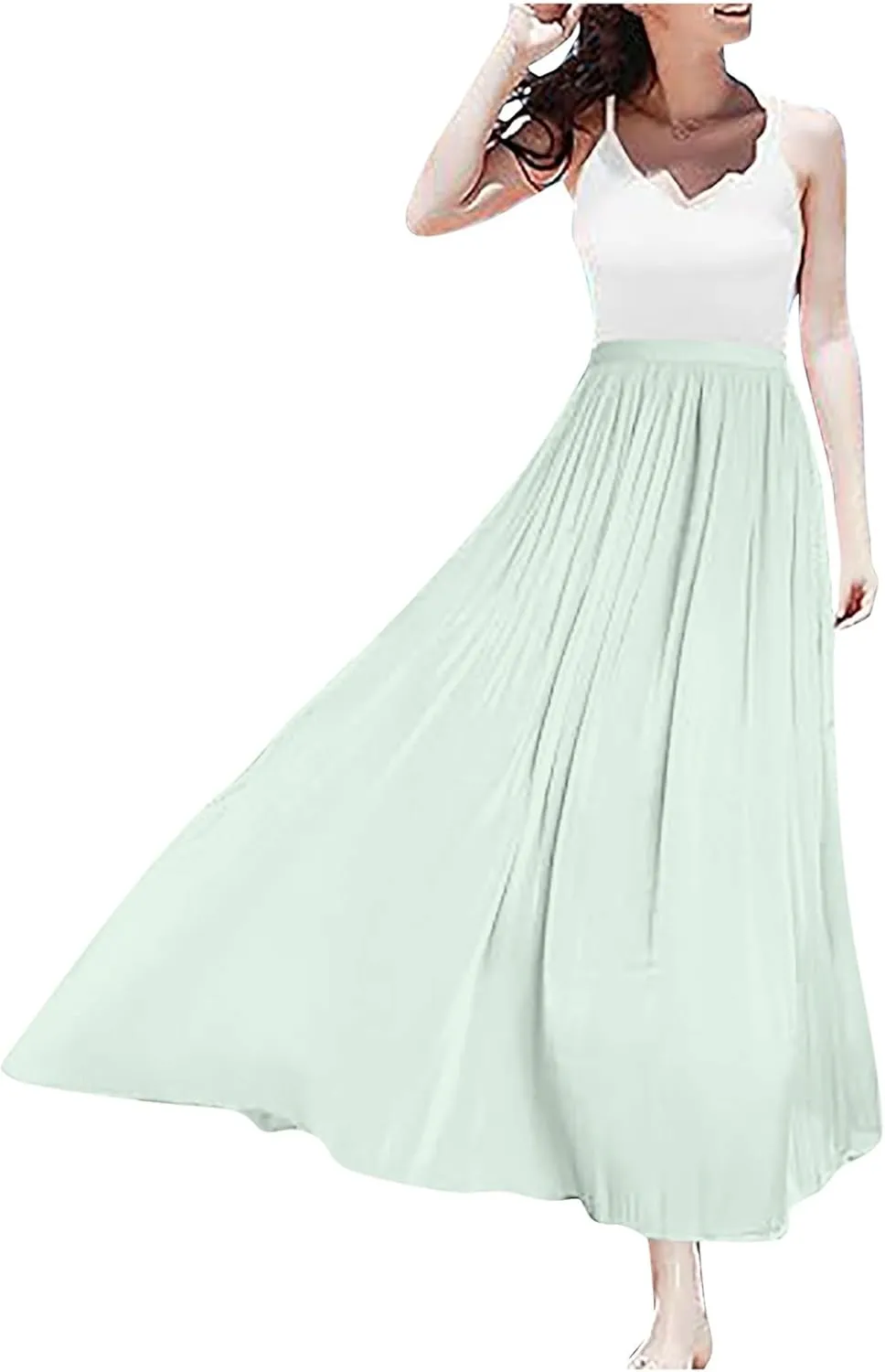 Women's Skirts Women's Metallic Shiny Maxi Skirts Lightweight Silky Flowy Skirt for Summer Beach Holiday