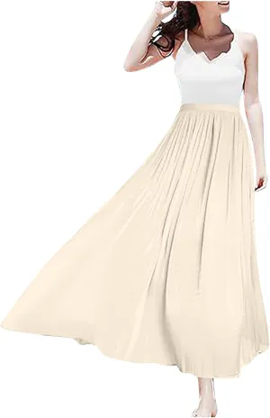 Women's Skirts Women's Metallic Shiny Maxi Skirts Lightweight Silky Flowy Skirt for Summer Beach Holiday