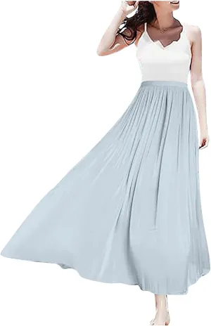 Women's Skirts Women's Metallic Shiny Maxi Skirts Lightweight Silky Flowy Skirt for Summer Beach Holiday