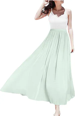 Women's Skirts Women's Metallic Shiny Maxi Skirts Lightweight Silky Flowy Skirt for Summer Beach Holiday