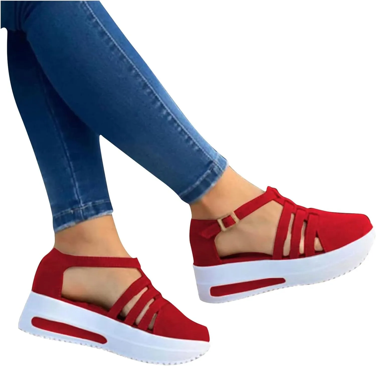 Women's Slip-on Platform Sandals Dressy Summer Closed ToeSandals Ankle Strap Walking Shoes Canvas Orthopedic Sandals
