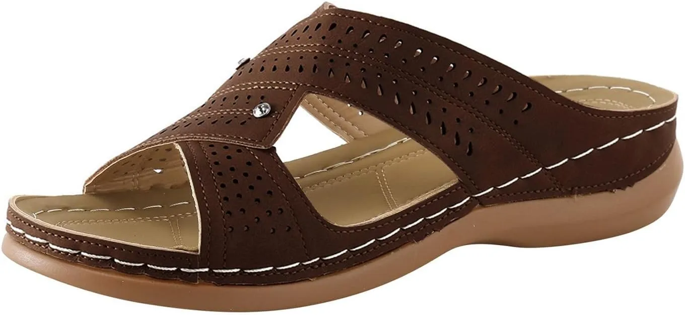 Women's Slippers Sandals for Women 2025 Comfortable Open Toe Shoes Cross Round Head Casual Plus Size High Heel Hollow Wedge Slippers