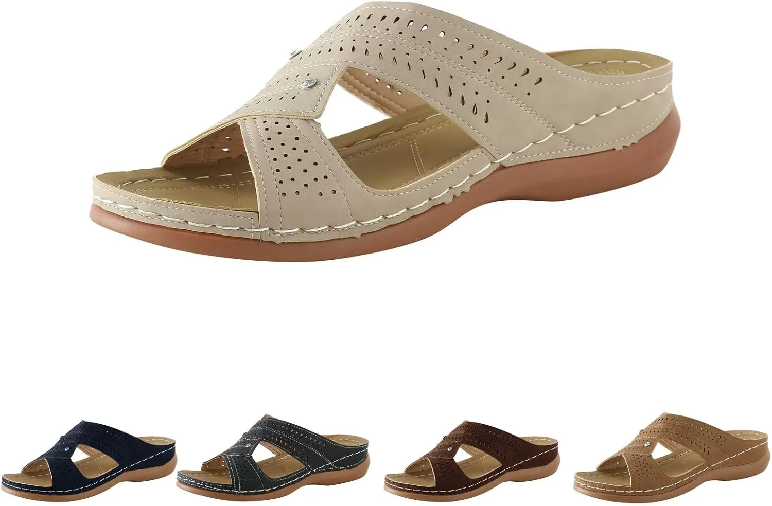 Women's Slippers Sandals for Women 2025 Comfortable Open Toe Shoes Cross Round Head Casual Plus Size High Heel Hollow Wedge Slippers
