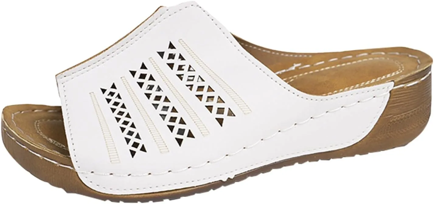 Women's Slippers Summer Thick Wedge Heel Orthopedic Retro Hollow Breathable Sandals Commuting Womens Leather