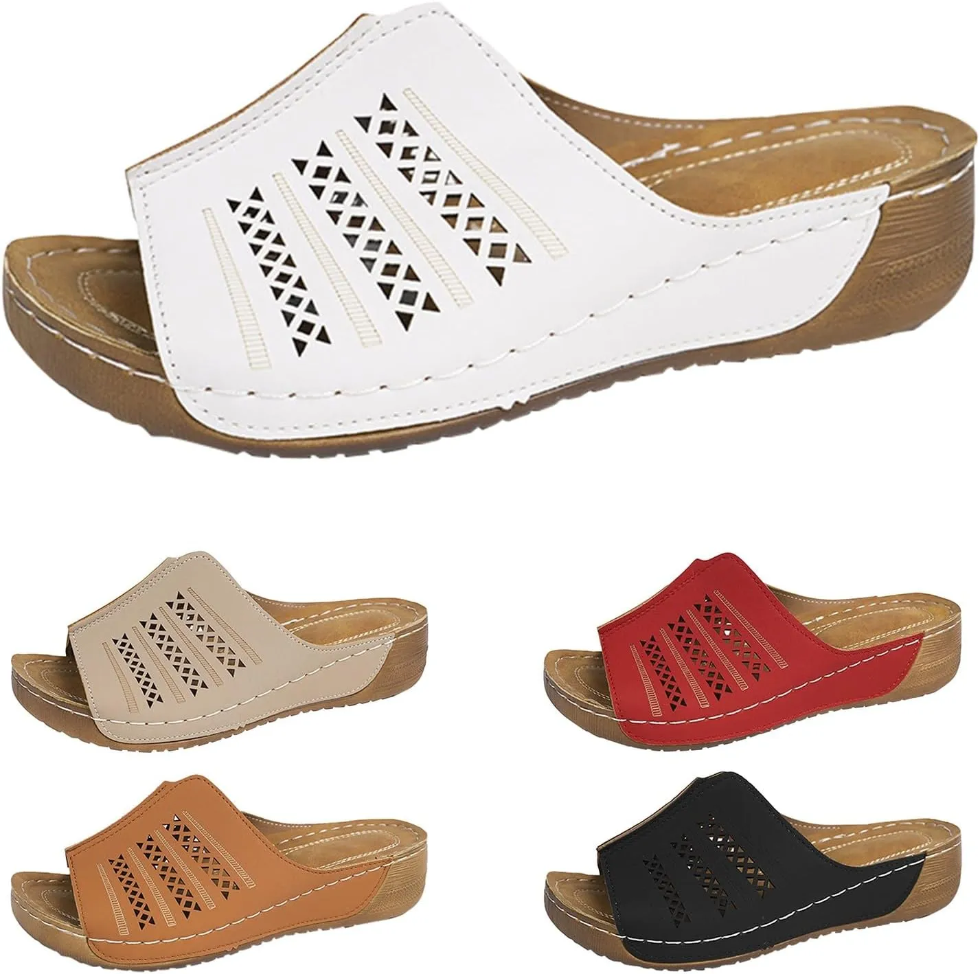 Women's Slippers Summer Thick Wedge Heel Orthopedic Retro Hollow Breathable Sandals Commuting Womens Leather