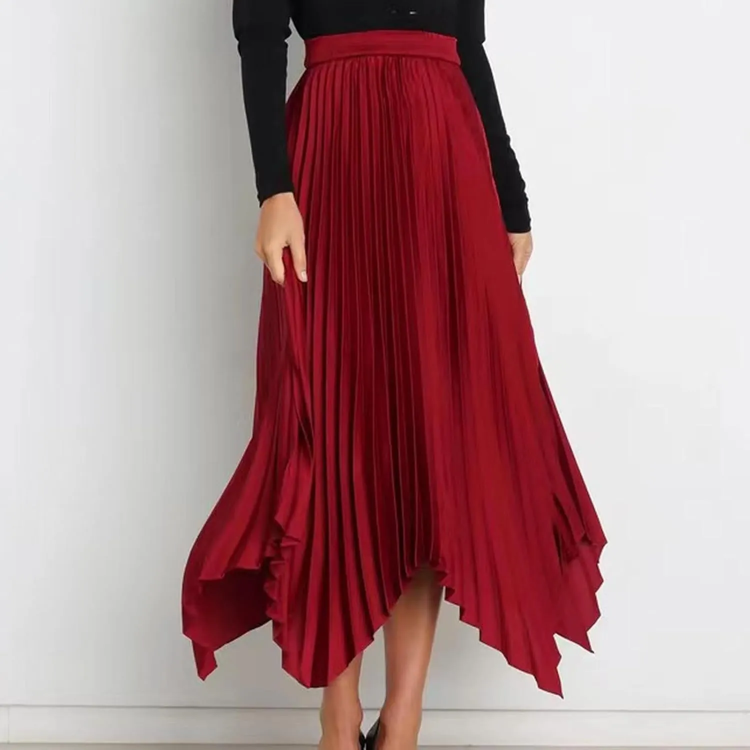 Women's Solid Flared Skirts Lightweight Elastic High Waist Long Midi A Line Skirt Flowy 2025 Fashion Summer Dresses
