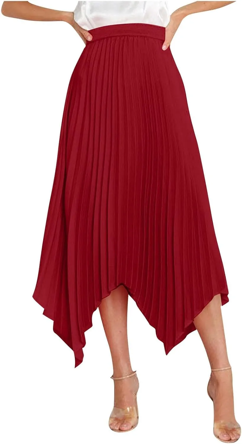 Women's Solid Flared Skirts Lightweight Elastic High Waist Long Midi A Line Skirt Flowy 2025 Fashion Summer Dresses