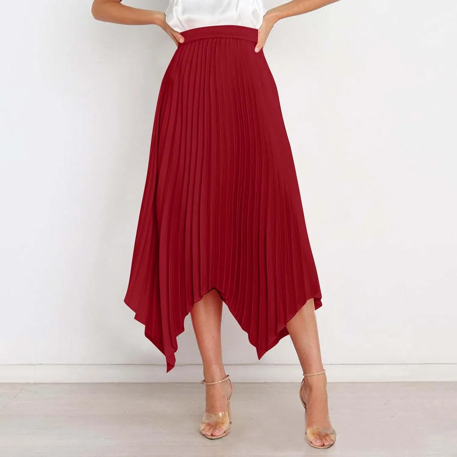 Women's Solid Flared Skirts Lightweight Elastic High Waist Long Midi A Line Skirt Flowy 2025 Fashion Summer Dresses
