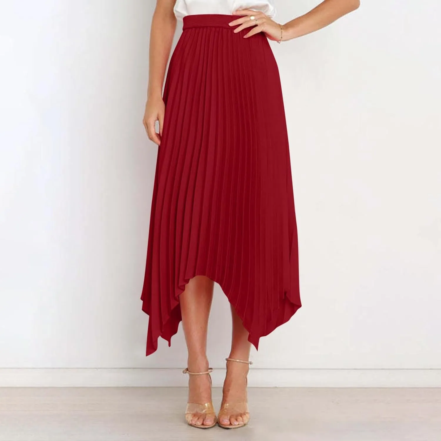 Women's Solid Flared Skirts Lightweight Elastic High Waist Long Midi A Line Skirt Flowy 2025 Fashion Summer Dresses