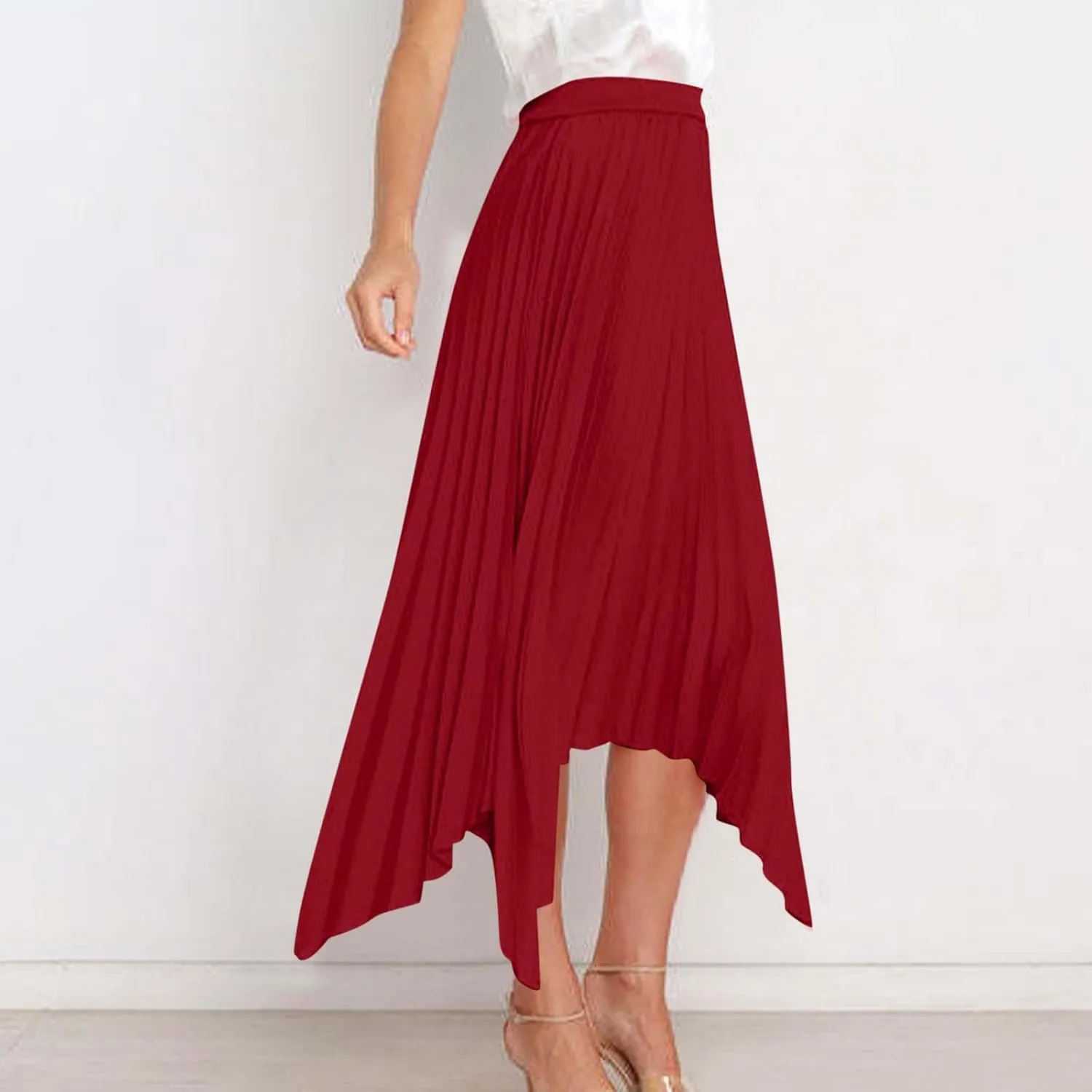 Women's Solid Flared Skirts Lightweight Elastic High Waist Long Midi A Line Skirt Flowy 2025 Fashion Summer Dresses