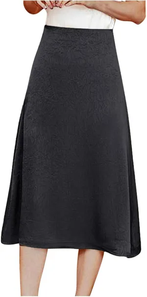 Womens Solid Ruched High Waist Knee Length Skirt Elegant Stretch Flare Work Skirts Trendy Business Dress