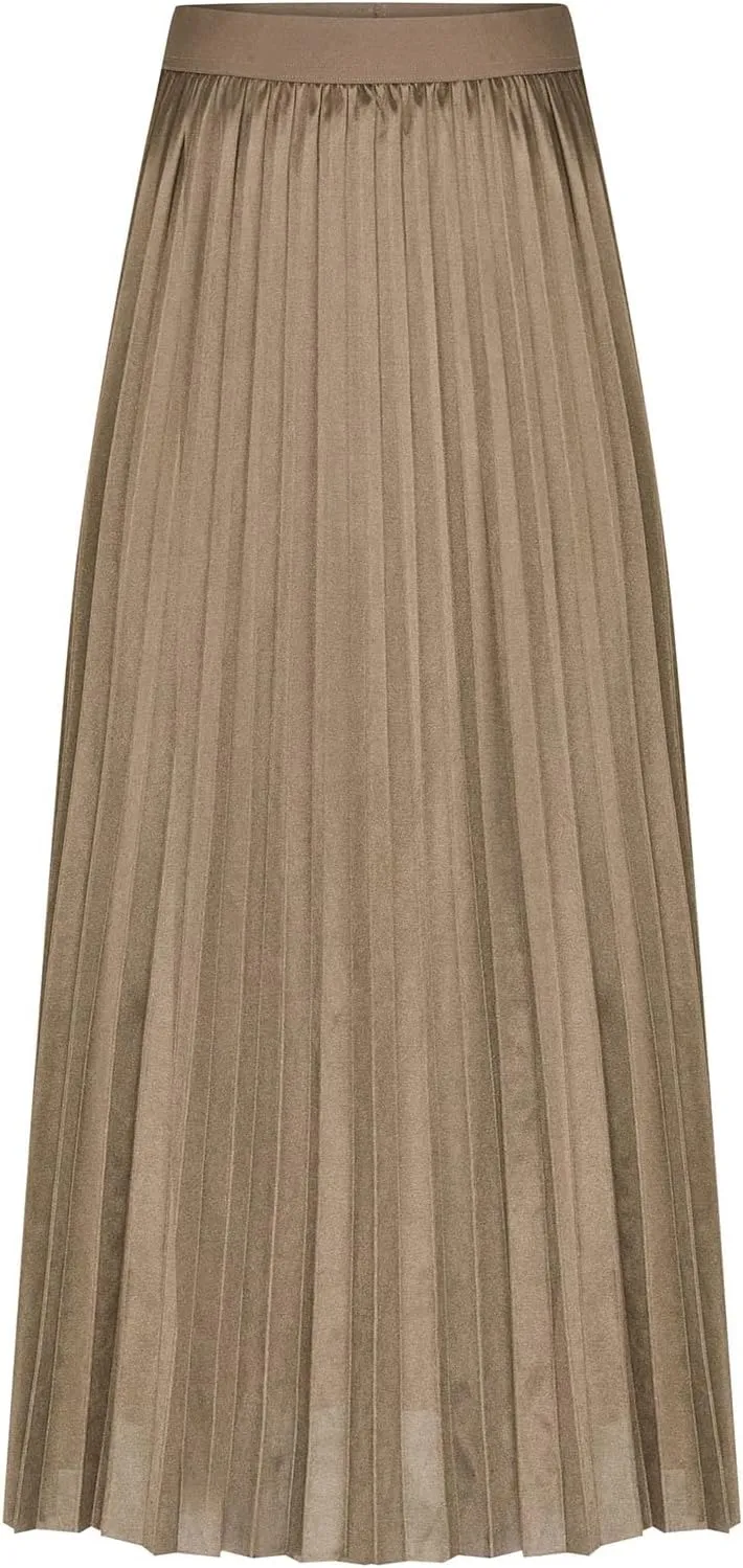 Women's Stain Skirts Fashion Pleated Classic Trending Skirt Silk Smooth Summer Skirt A Line Flowy Baggy Skirt