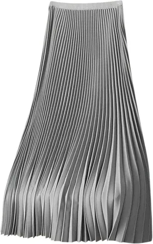 Women's Stain Skirts Fashion Pleated Classic Trending Skirt Silk Smooth Summer Skirt A Line Flowy Baggy Skirt