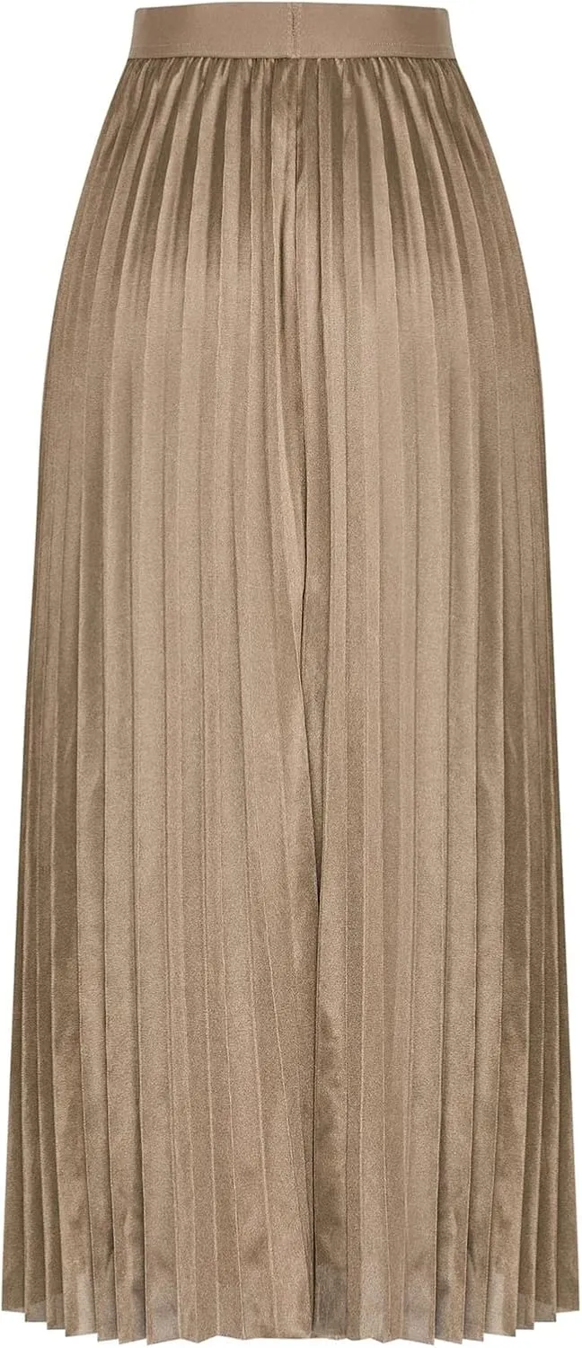 Women's Stain Skirts Fashion Pleated Classic Trending Skirt Silk Smooth Summer Skirt A Line Flowy Baggy Skirt