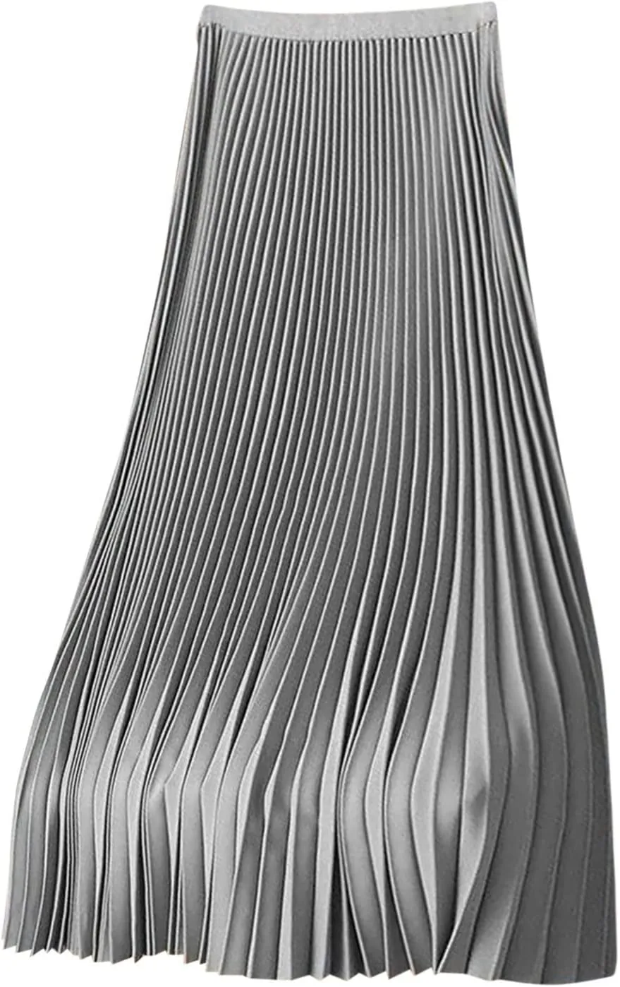 Women's Stain Skirts Fashion Pleated Classic Trending Skirt Silk Smooth Summer Skirt A Line Flowy Baggy Skirt