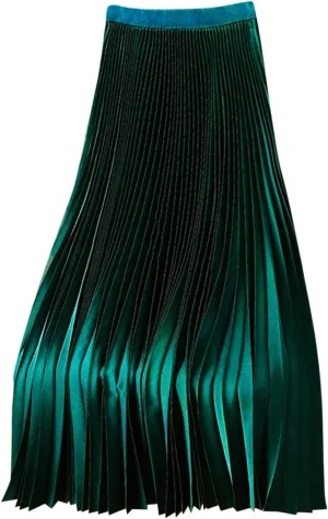 Women's Stain Skirts Fashion Pleated Classic Trending Skirt Silk Smooth Summer Skirt A Line Flowy Baggy Skirt