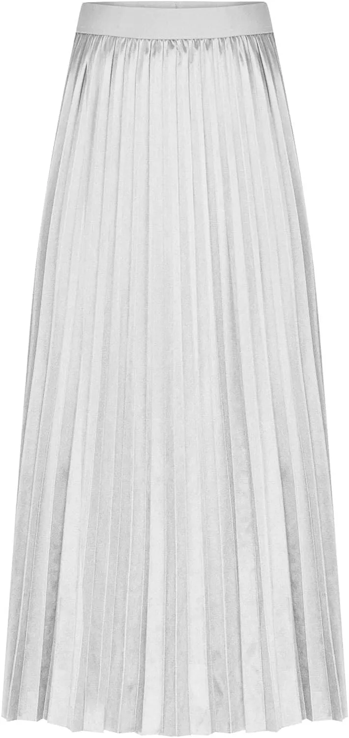 Women's Stain Skirts Fashion Pleated Classic Trending Skirt Silk Smooth Summer Skirt A Line Flowy Baggy Skirt