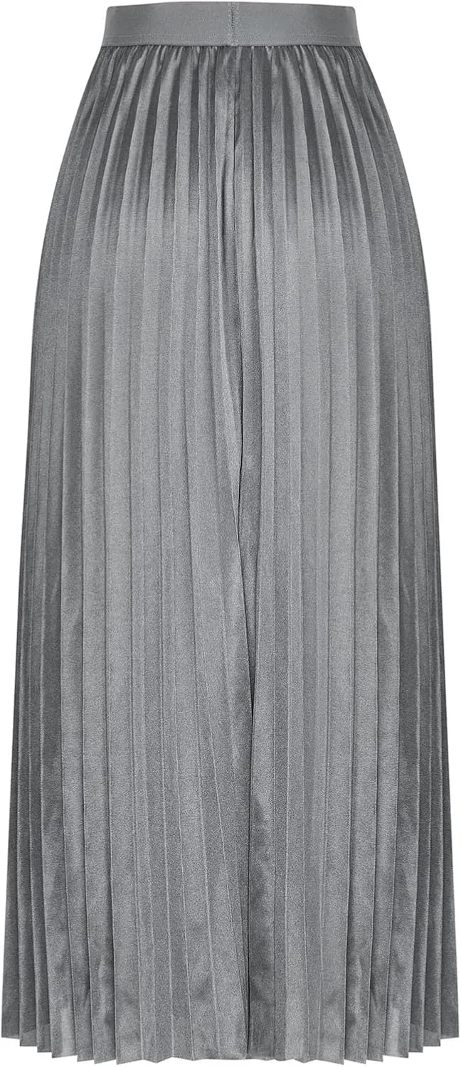 Women's Stain Skirts Fashion Pleated Classic Trending Skirt Silk Smooth Summer Skirt A Line Flowy Baggy Skirt