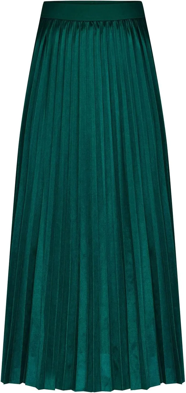 Women's Stain Skirts Fashion Pleated Classic Trending Skirt Silk Smooth Summer Skirt A Line Flowy Baggy Skirt