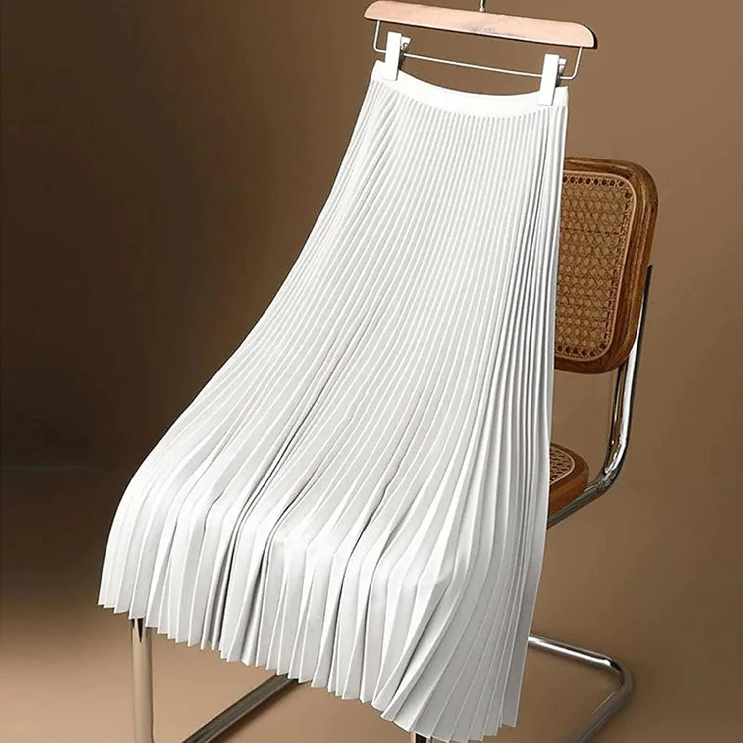 Women's Stain Skirts Fashion Pleated Classic Trending Skirt Silk Smooth Summer Skirt A Line Flowy Baggy Skirt