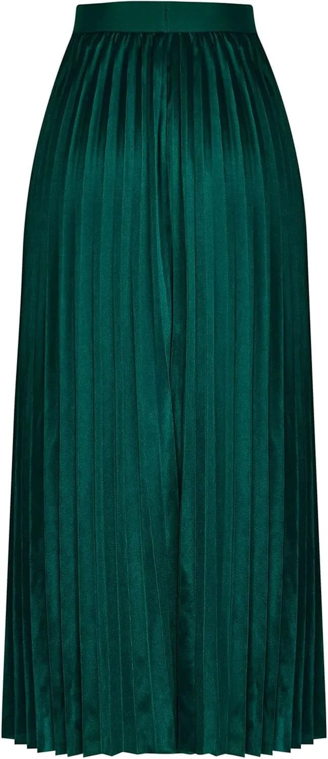 Women's Stain Skirts Fashion Pleated Classic Trending Skirt Silk Smooth Summer Skirt A Line Flowy Baggy Skirt