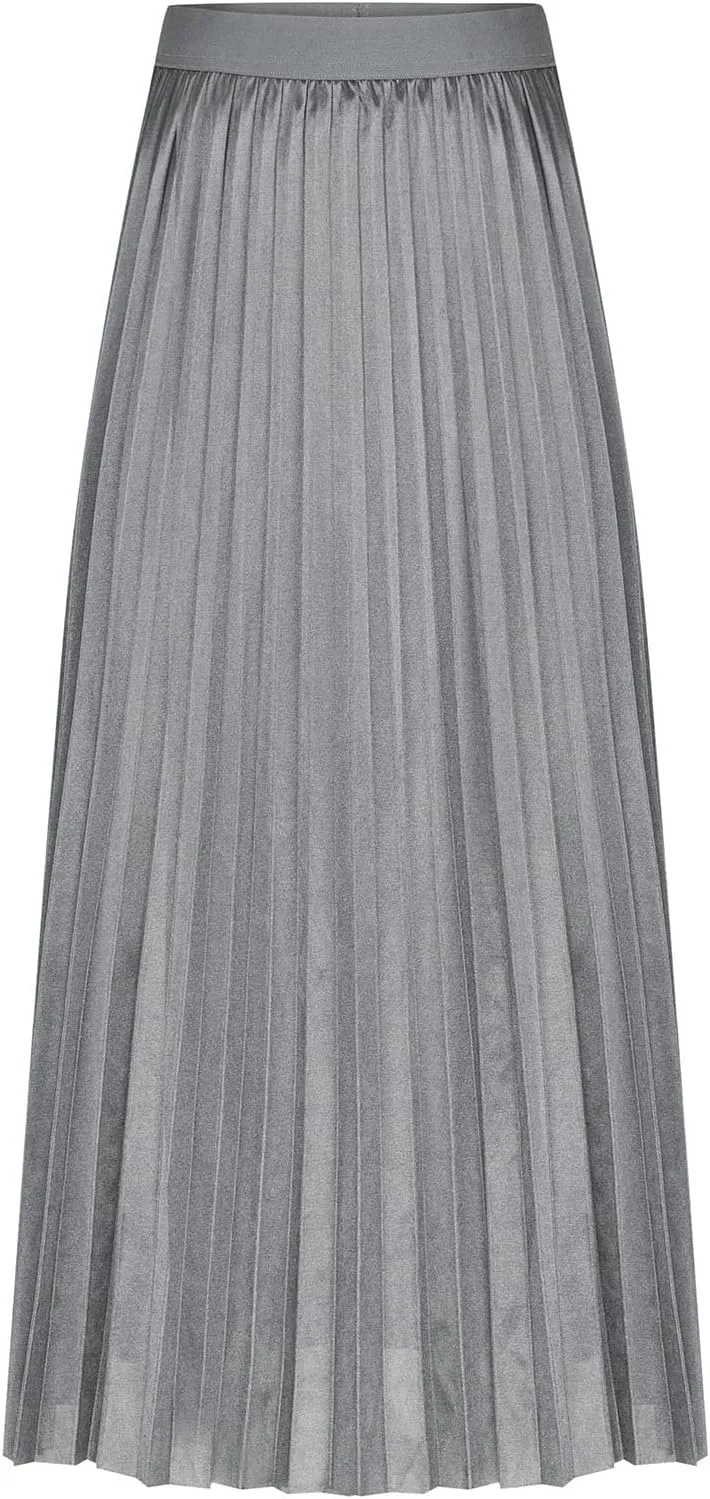 Women's Stain Skirts Fashion Pleated Classic Trending Skirt Silk Smooth Summer Skirt A Line Flowy Baggy Skirt